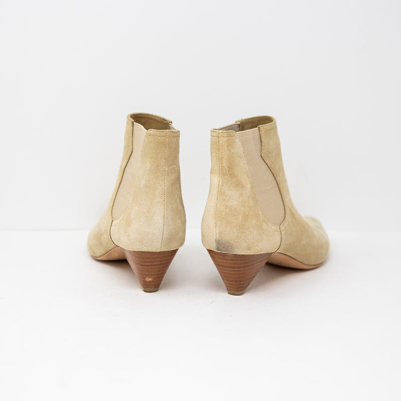 Joie Barleena Chelsea Wood Cone Heel Genuine Suede Ankle Booties Neutral 9