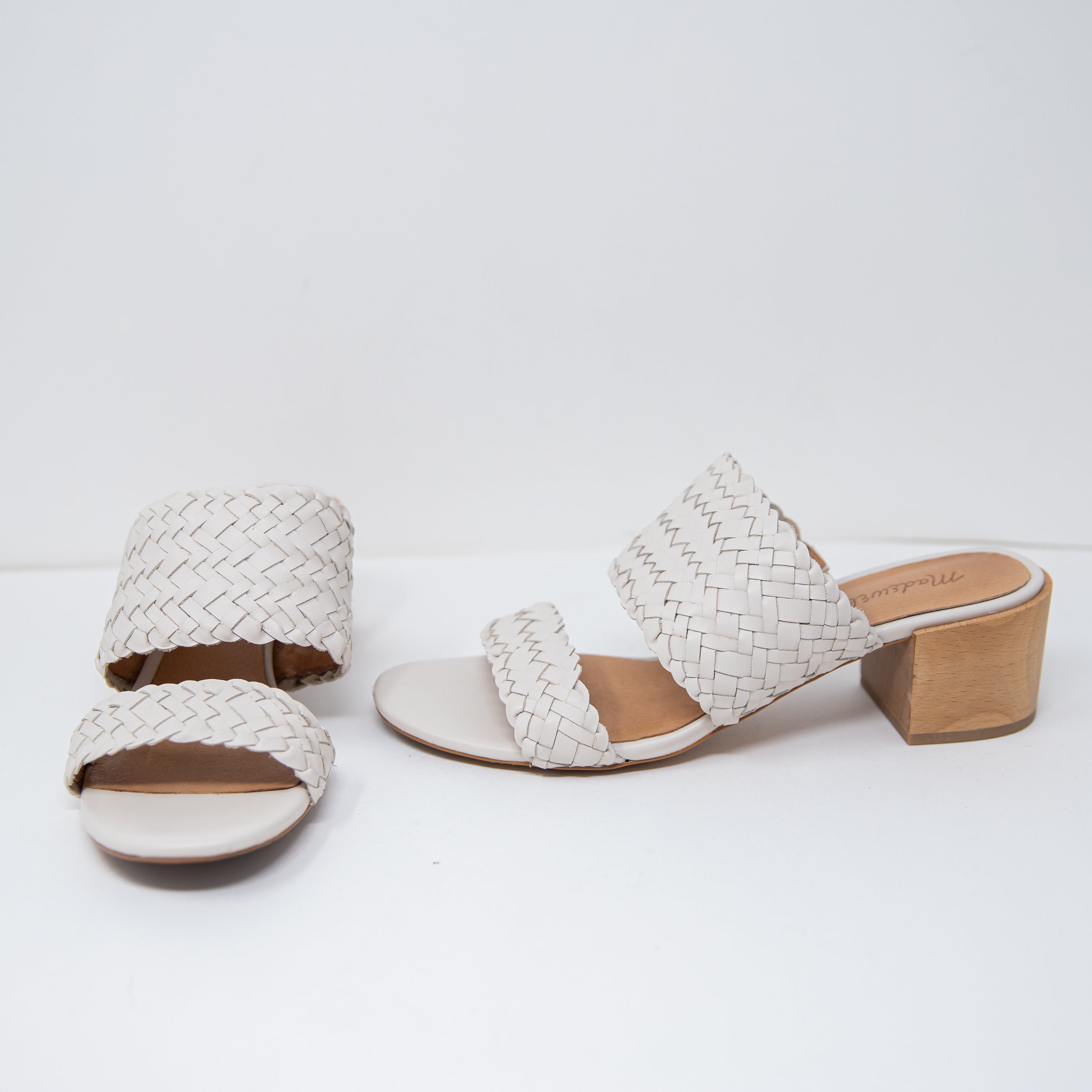 Madewell The Kiera Mule High Heel Sandal Shoes Woven Leather Pale Oyster 9