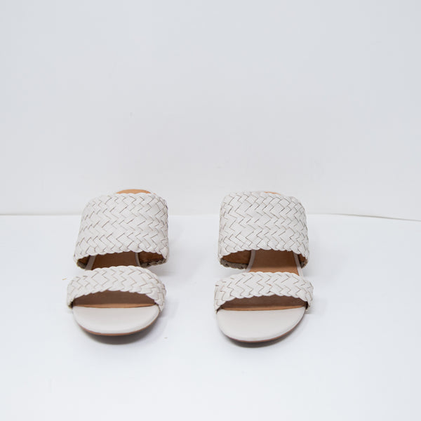 Madewell The Kiera Mule High Heel Sandal Shoes Woven Leather Pale Oyster 9