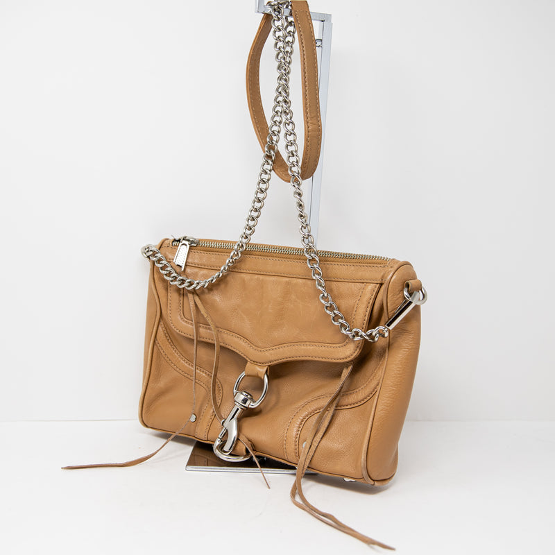 Rebecca Minkoff MAC Genuine Leather Beige Tan Neutral Gold Chain Crossbody Purse