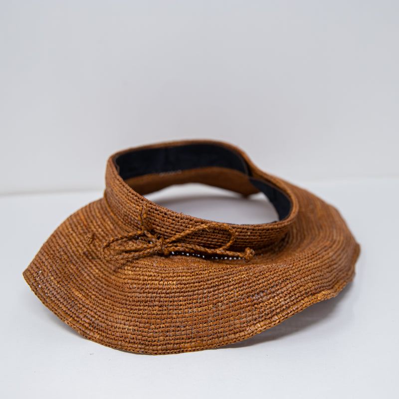 Jaden Rael 100% Raffia Handmade Woven Open Top Sun Hat Vacation Brown