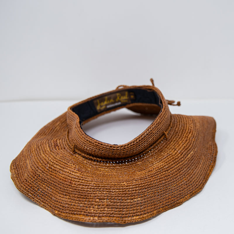 Jaden Rael 100% Raffia Handmade Woven Open Top Sun Hat Vacation Brown