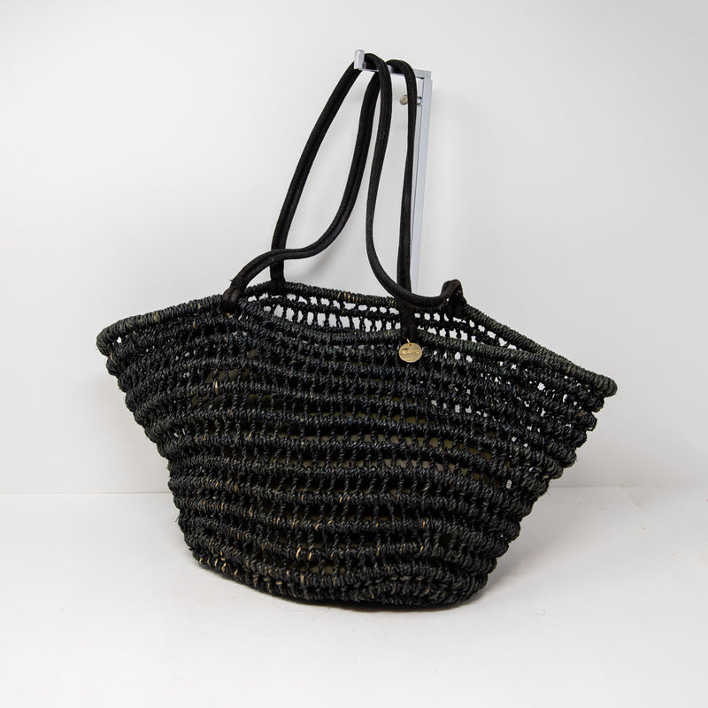 Kayu Woven Open Knot Oversize Shoulder Bag Market Beach Tote Purse Black