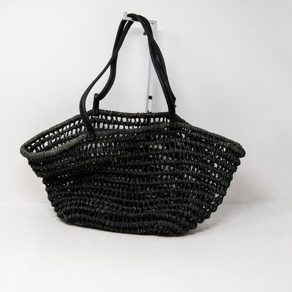 Kayu Woven Open Knot Oversize Shoulder Bag Market Beach Tote Purse Black