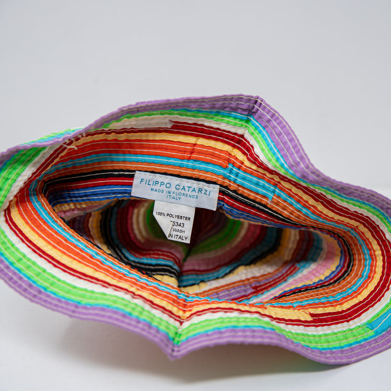 Filippo Catarzi Made In Italy Multi Color Woven Ribbon Strip Sun Hat Accessory
