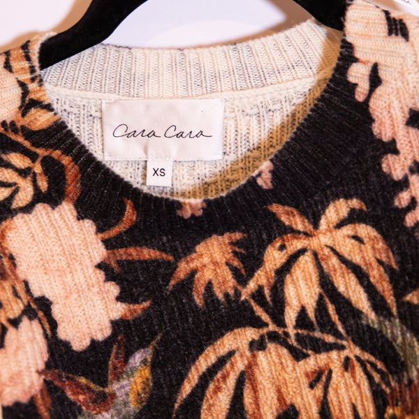 Cara Cara Lily Top Wool Knit Stretch Black Birds Of Paradise Pullover Sweater XS