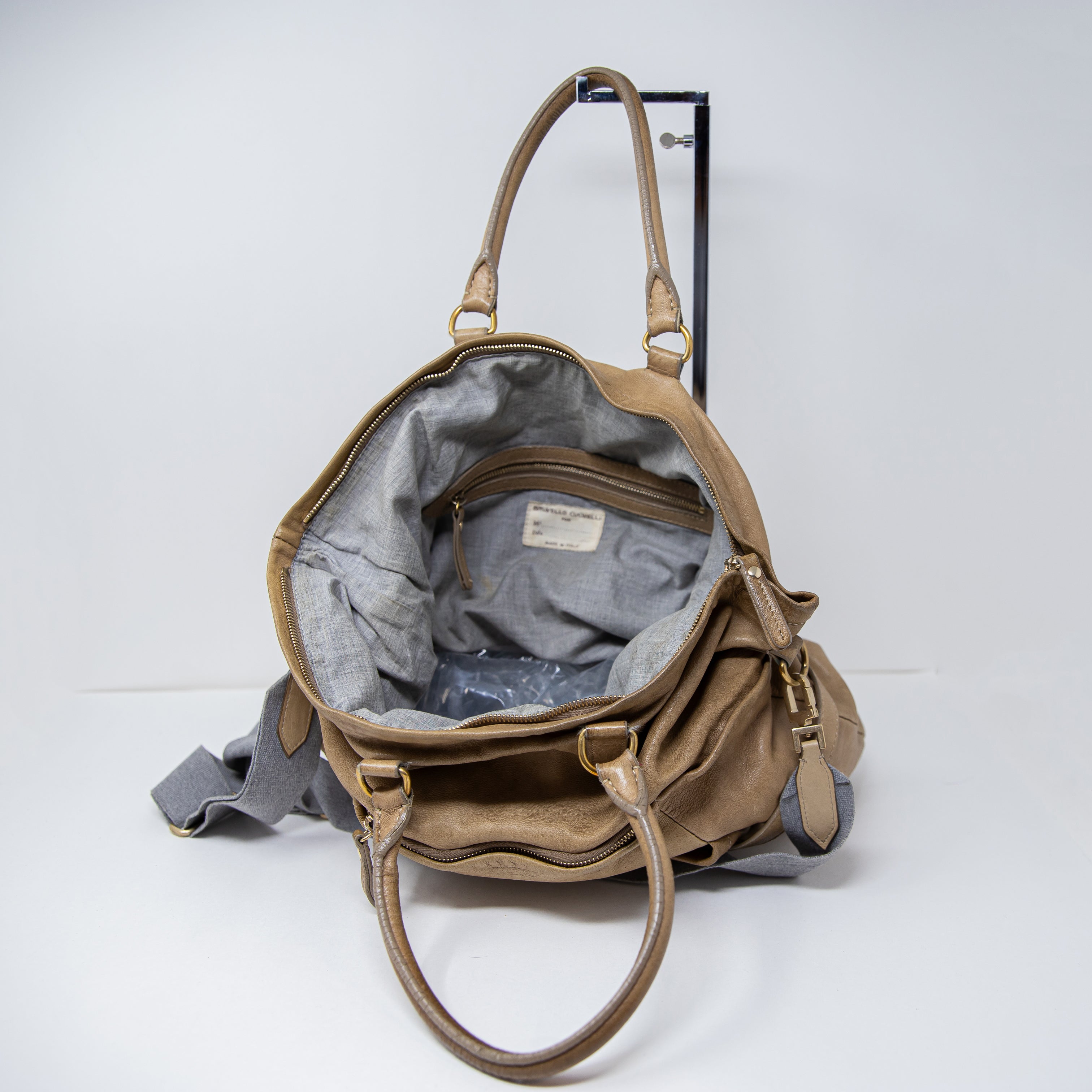 Brunello Cucinelli Genuine Leather Convertible Crossbody Shoulder Purse Bag Tote