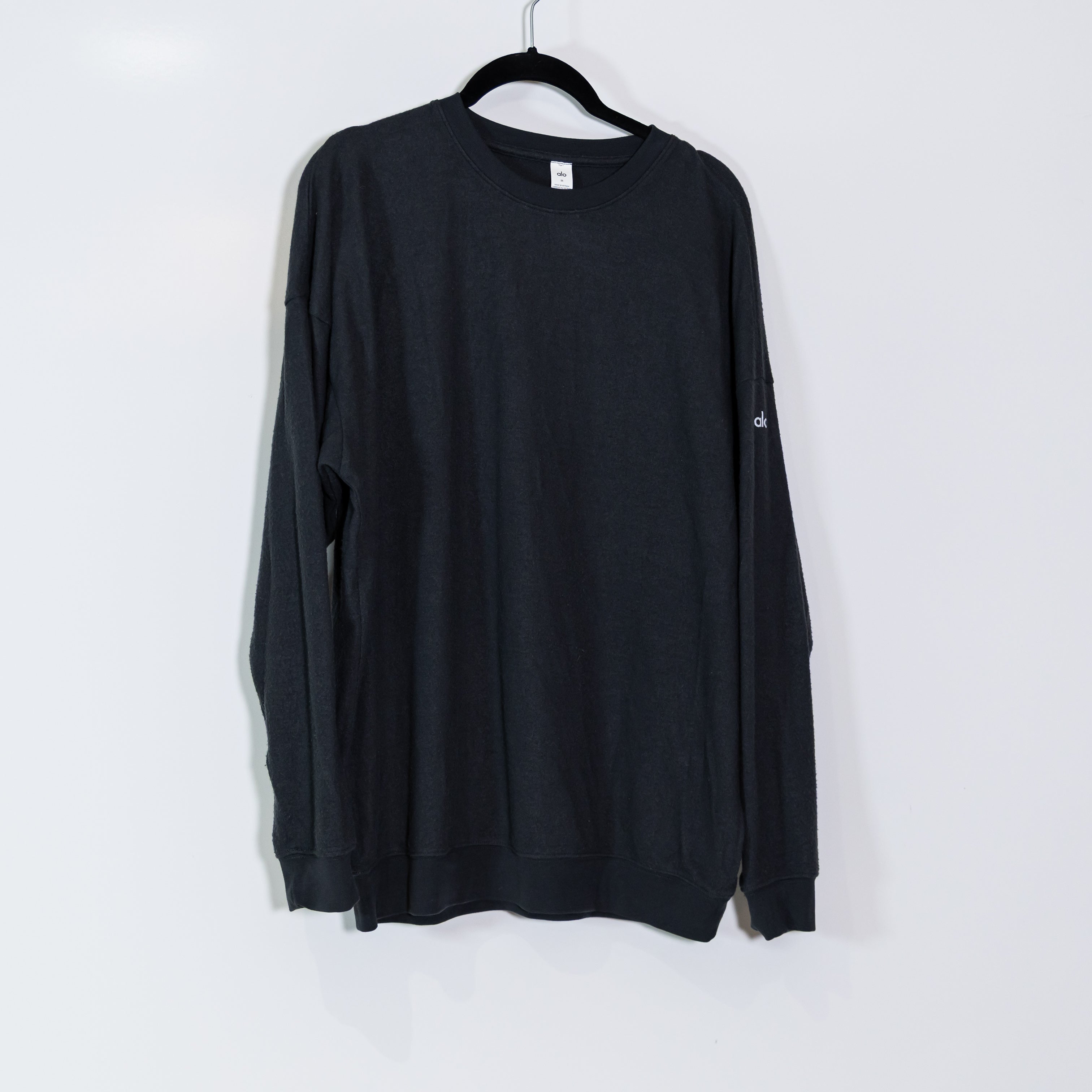 Alo Yoga Women's Soho Pullover Crew Neck Long Sleeve Sweater Charcoal Black M