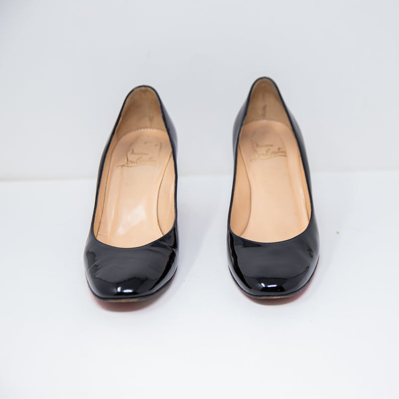 Christian Louboutin Black Patent Leather Round Toe Slip On High Heels Pumps Shoe