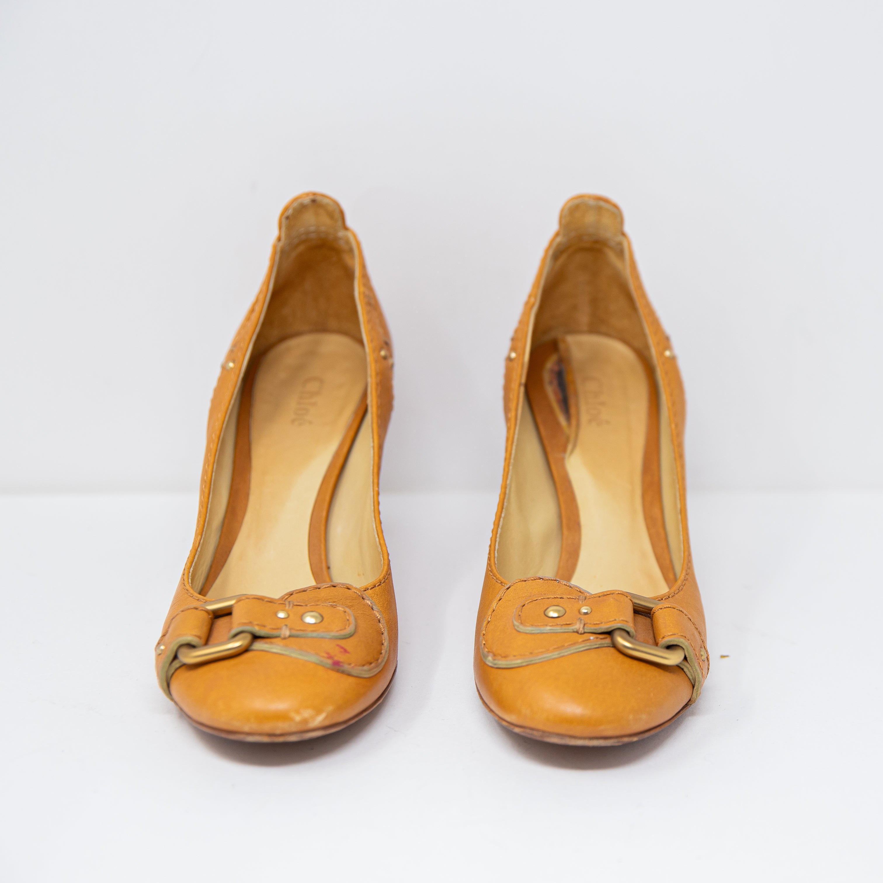 Chloe Women's Genuine Leather Made In Italy Buckle Round Toe High Heels Shoes