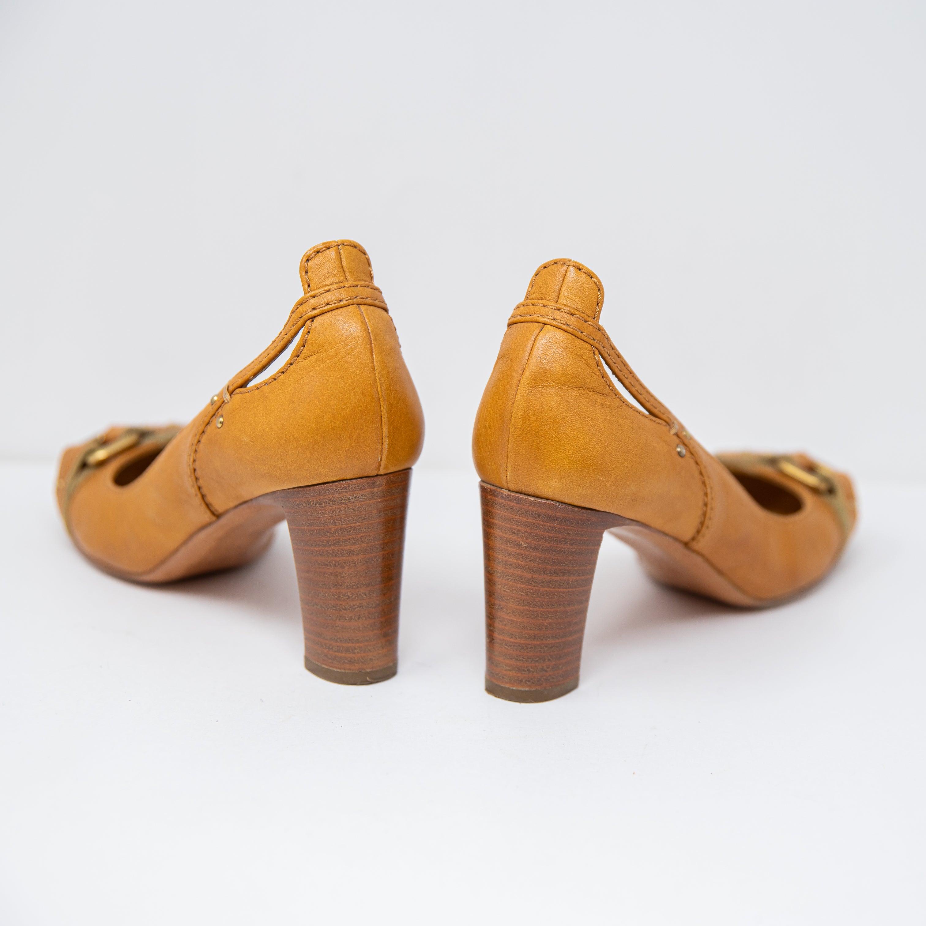 Chloe Women's Genuine Leather Made In Italy Buckle Round Toe High Heels Shoes