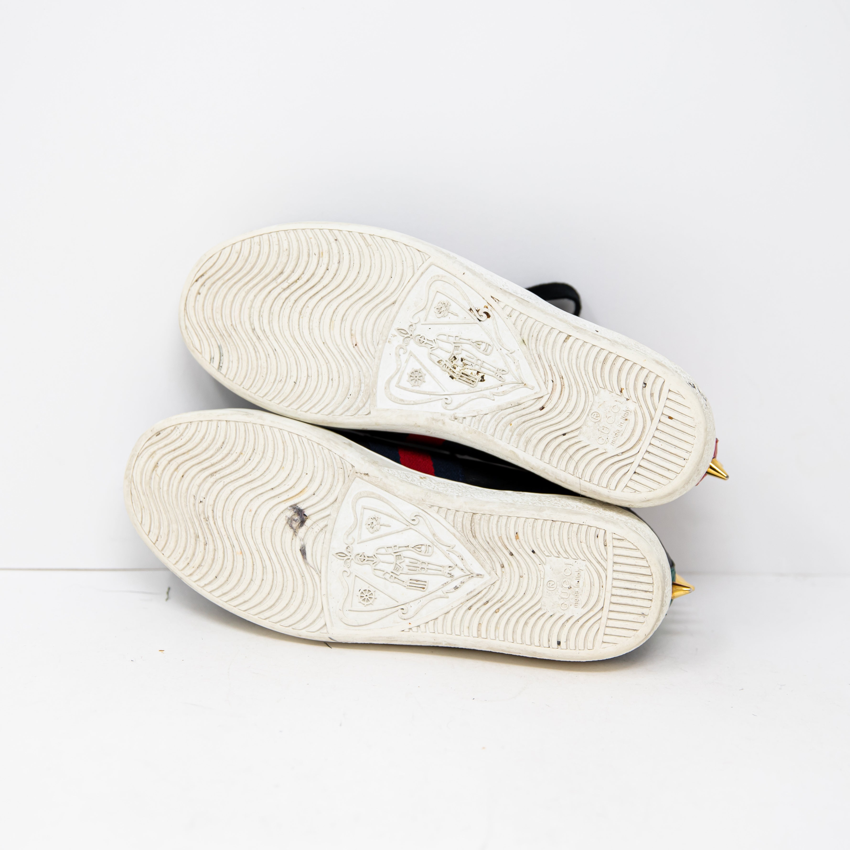 Gucci Women's Ace Web Studded Pearl Spike Embellished Leather Low Top Sneakers 5