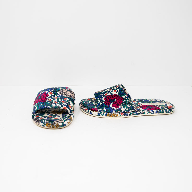 Veronica Beard Gillian Velvet Velour Floral Flower Print Open Toe Slipper Sandal