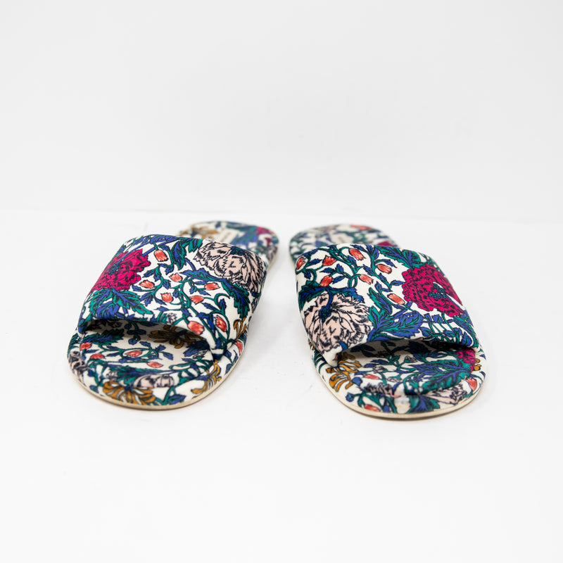 Veronica Beard Gillian Velvet Velour Floral Flower Print Open Toe Slipper Sandal