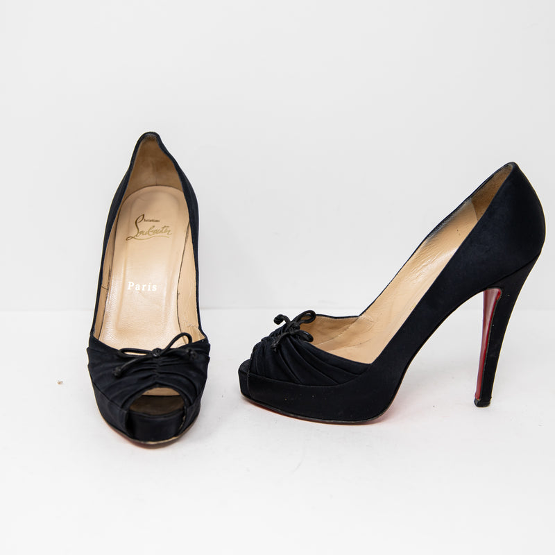 Christian Louboutin Very Pli 2 Silk Satin Ruched Peep Toe Pumps High Heels Shoes