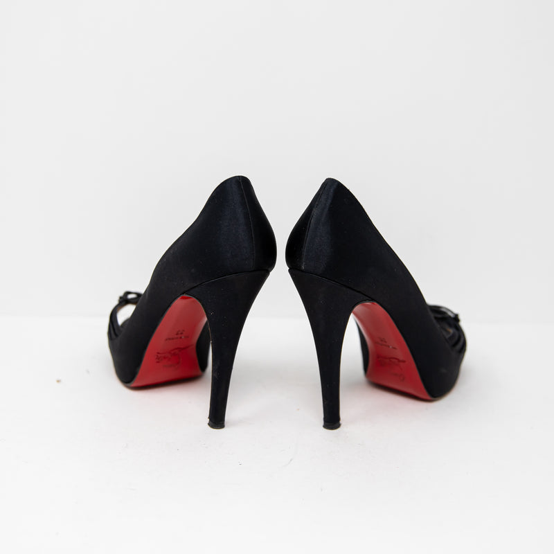 Christian Louboutin Very Pli 2 Silk Satin Ruched Peep Toe Pumps High Heels Shoes