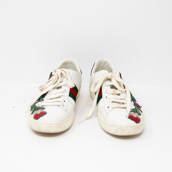 Gucci Women's Ace Floral Flower Knit Applique Leather Low Top Sneakers Shoes 5