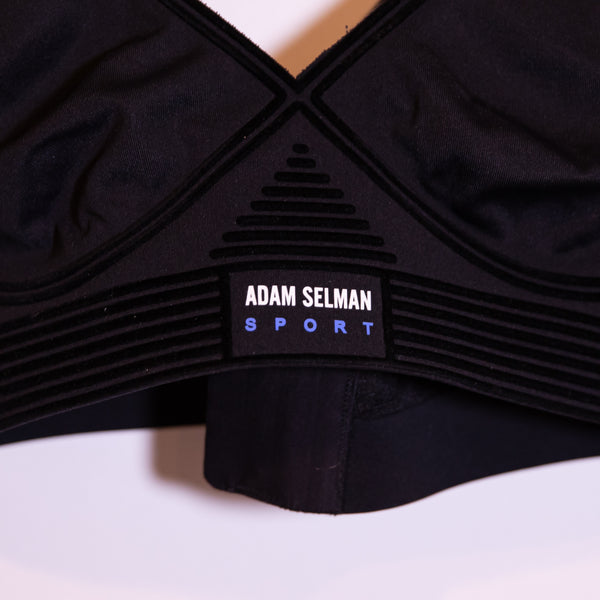 Adam Selman Sport Bonded Velvet Athletic Work Out Sports Bra Black Medium