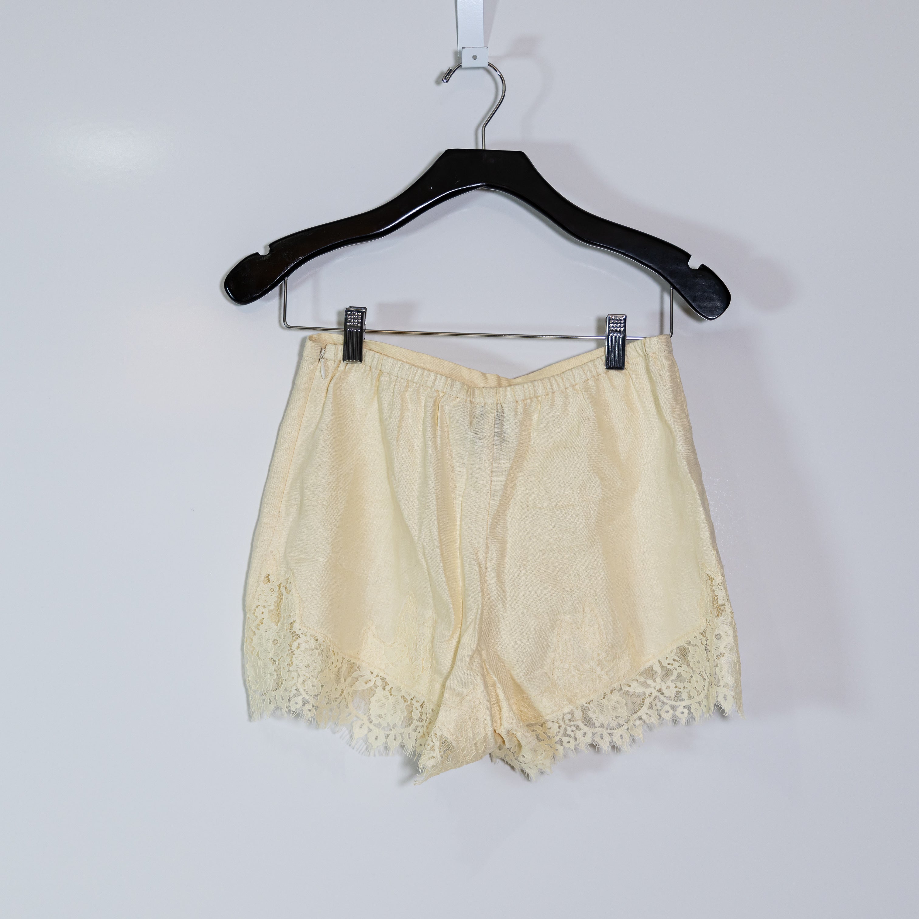 Reformation Women's Fern Linen High Waisted Lace Trim Mini Shorts Sugar Small
