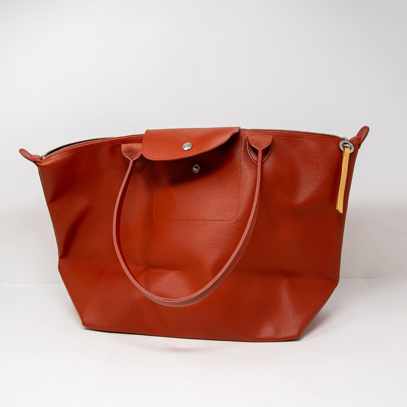 Longchamp Le Pilage City Coated Canvas Large Shoulder Tote Bag Purse Terracotta