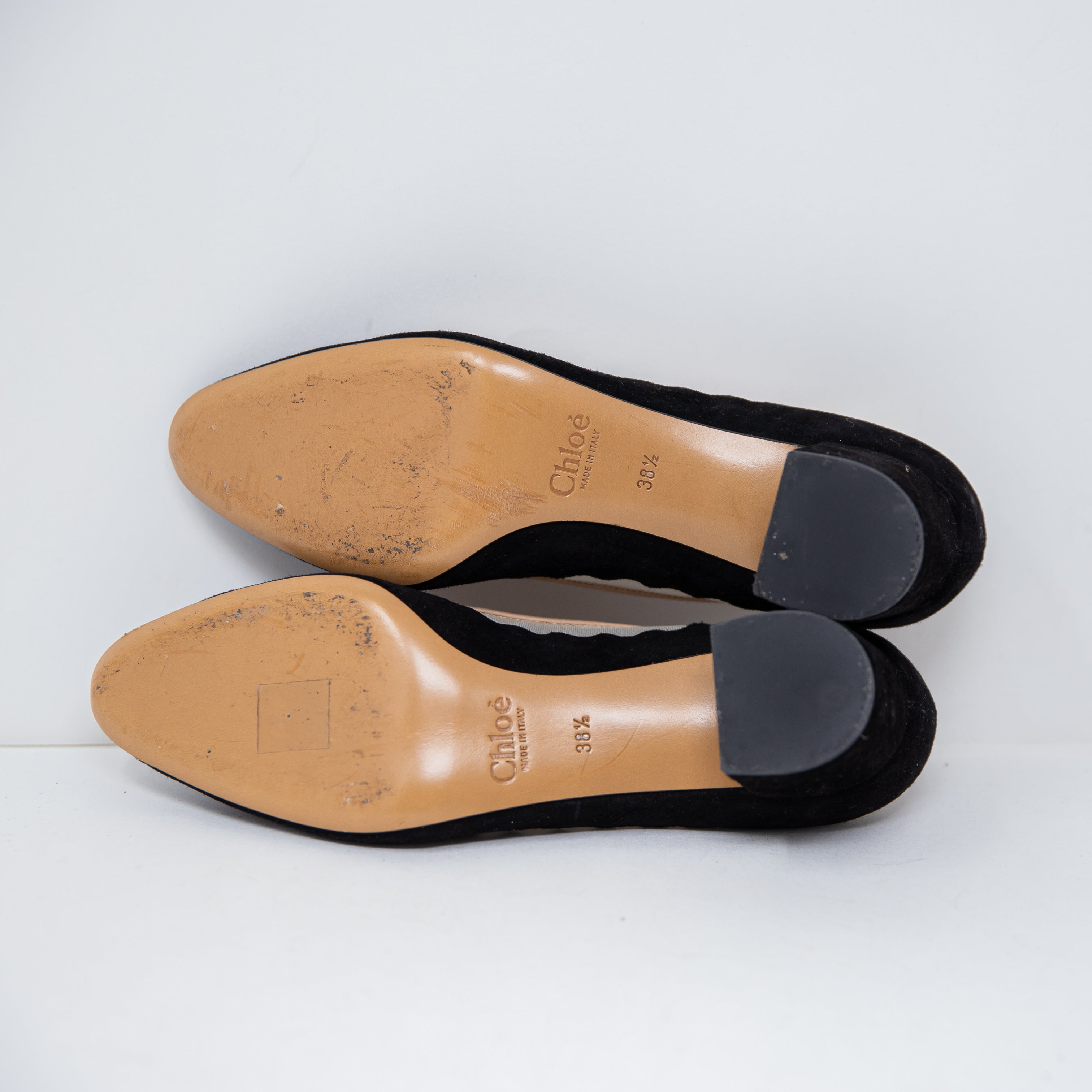 Chloe Women's Genuine Suede Mesh Scalloped Edge Round Toe High Heels Shoes 8.5