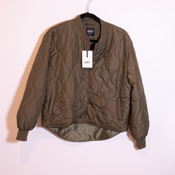 NEW OAT New York Quilted Bomber Snap Button Lightweight Jacket Coat Green XS