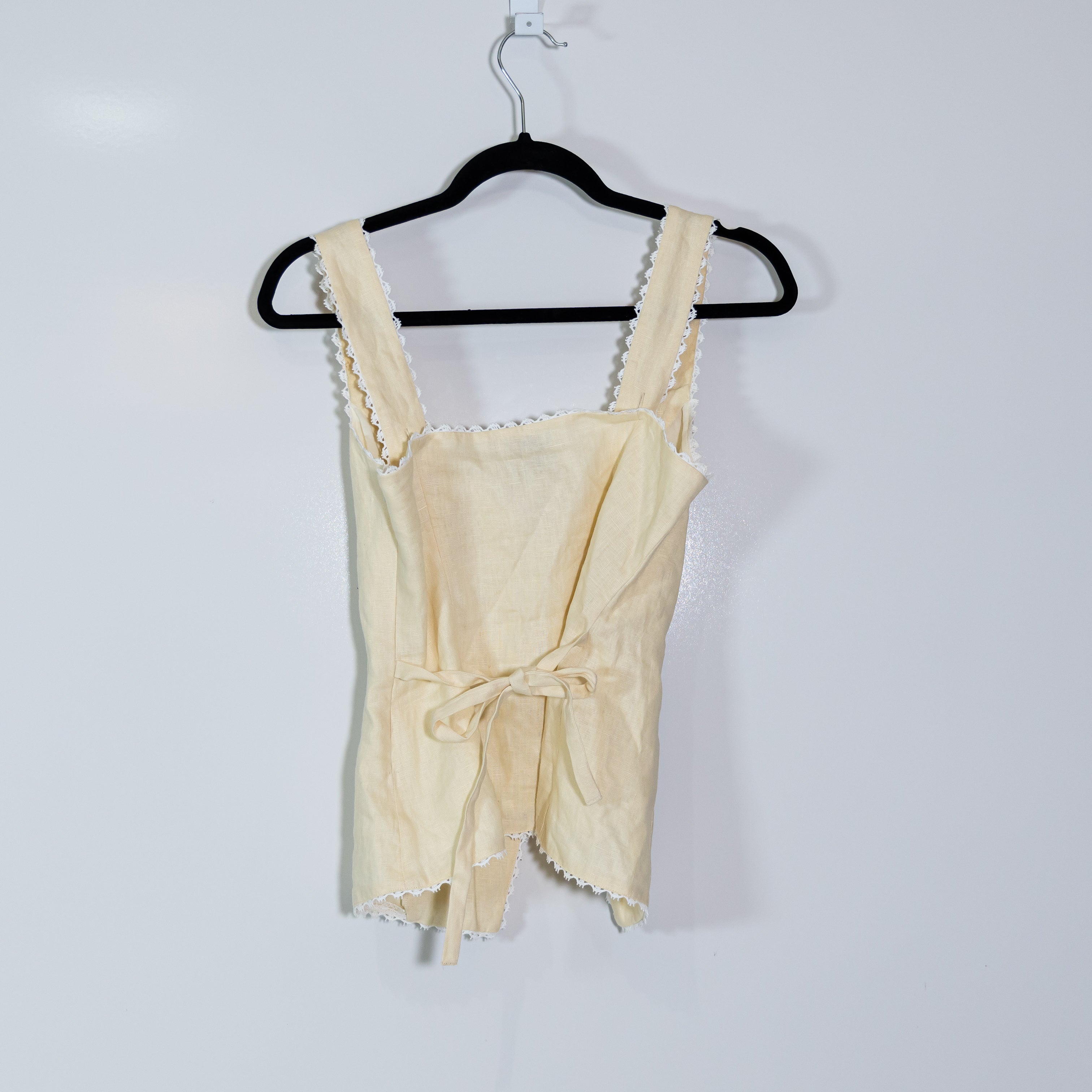 Reformation Viola Linen Woven Lace Trim Button Up Front Tank Top Blouse Sugar 2