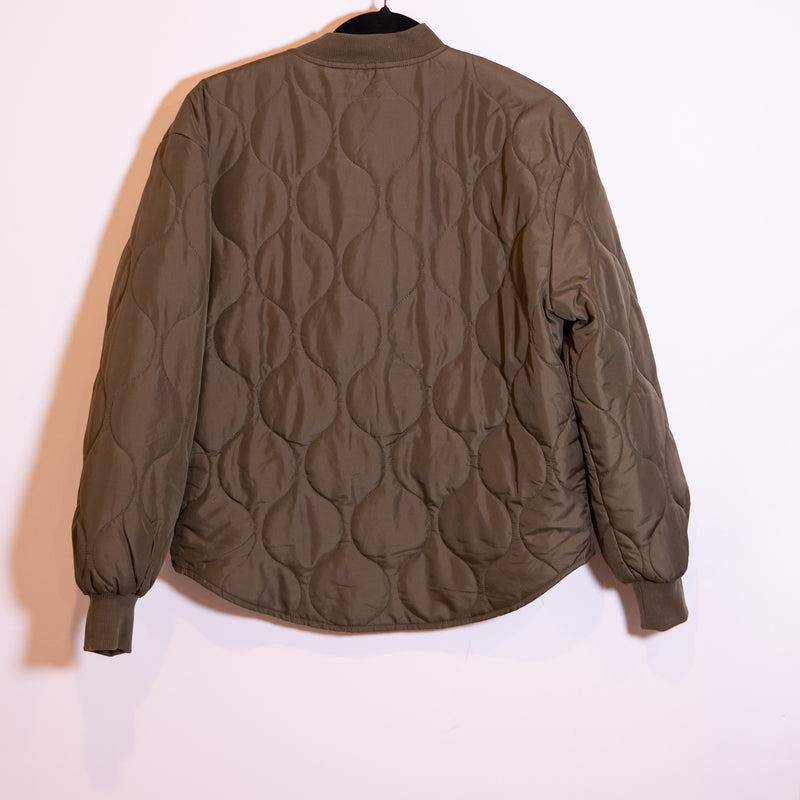 NEW OAT New York Quilted Bomber Snap Button Lightweight Jacket Coat Green XS