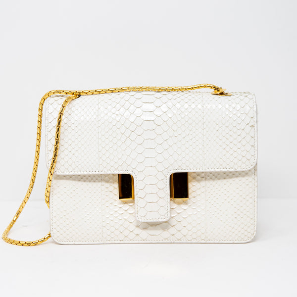 Tom Ford Sienna Croc Snake Embossed Leather T-Buckle Shoulder Purse Bag White