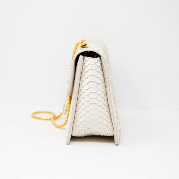 Tom Ford Sienna Croc Snake Embossed Leather T-Buckle Shoulder Purse Bag White