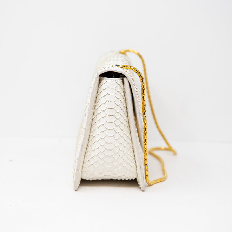 Tom Ford Sienna Croc Snake Embossed Leather T-Buckle Shoulder Purse Bag White