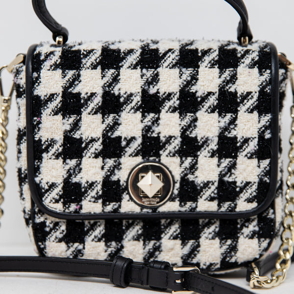 Kate Spade Natalia Black White Woven Houndstooth Knit Crossbody Purse Bag Tote