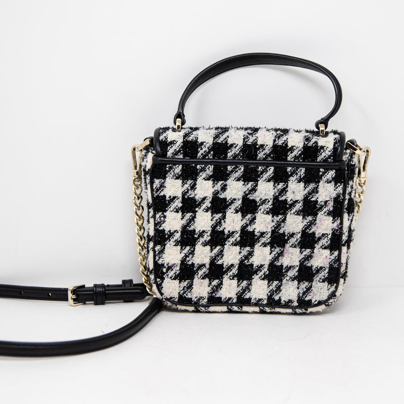 Kate Spade Natalia Black White Woven Houndstooth Knit Crossbody Purse Bag Tote