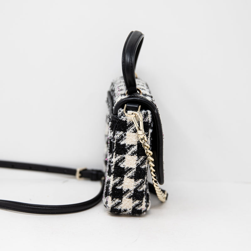 Kate Spade Natalia Black White Woven Houndstooth Knit Crossbody Purse Bag Tote