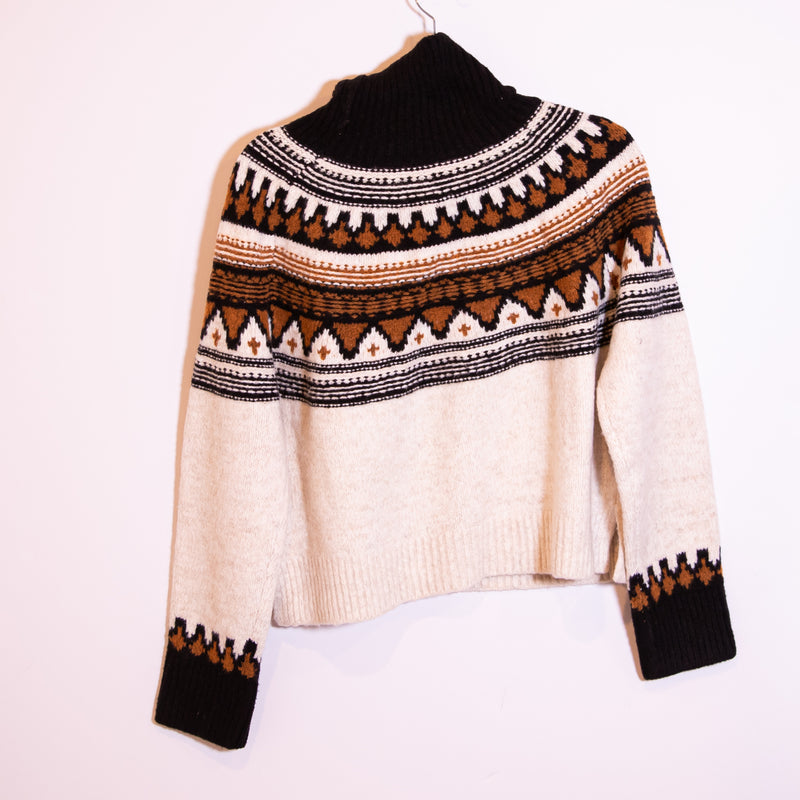 Saylor Ceylona Wool Blend Knit Stretch Mock Neck Fair Isle Pullover Sweater M