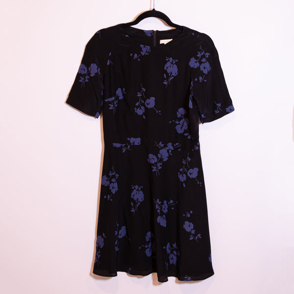 NEW Shoshanna Carla Silk Chiffon Blue Black Floral Flower Fit Flare Mini Dress 6