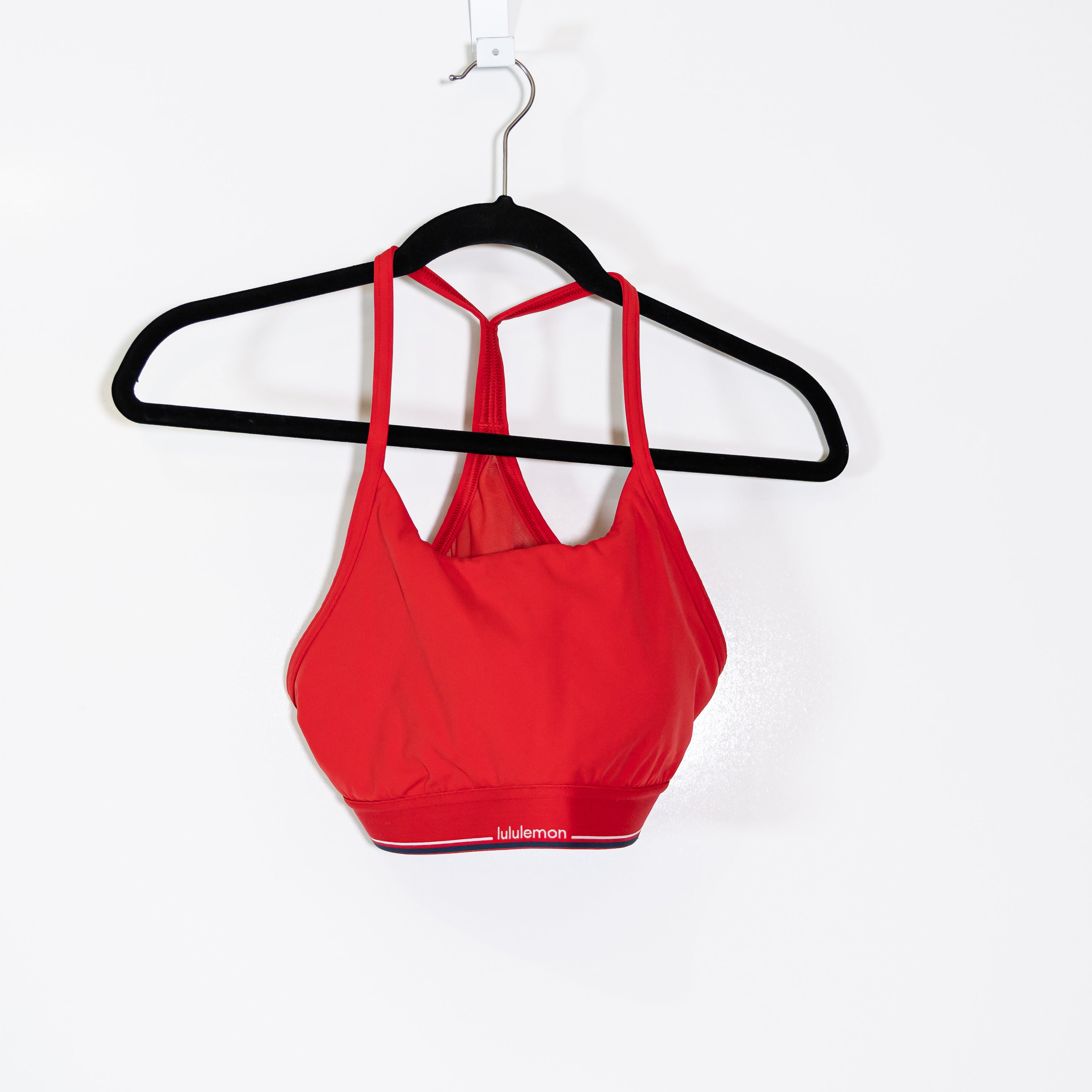 Lululemon Women's Flow Y Mid Support Athletic Work Out Sports Bra Logo Red 8