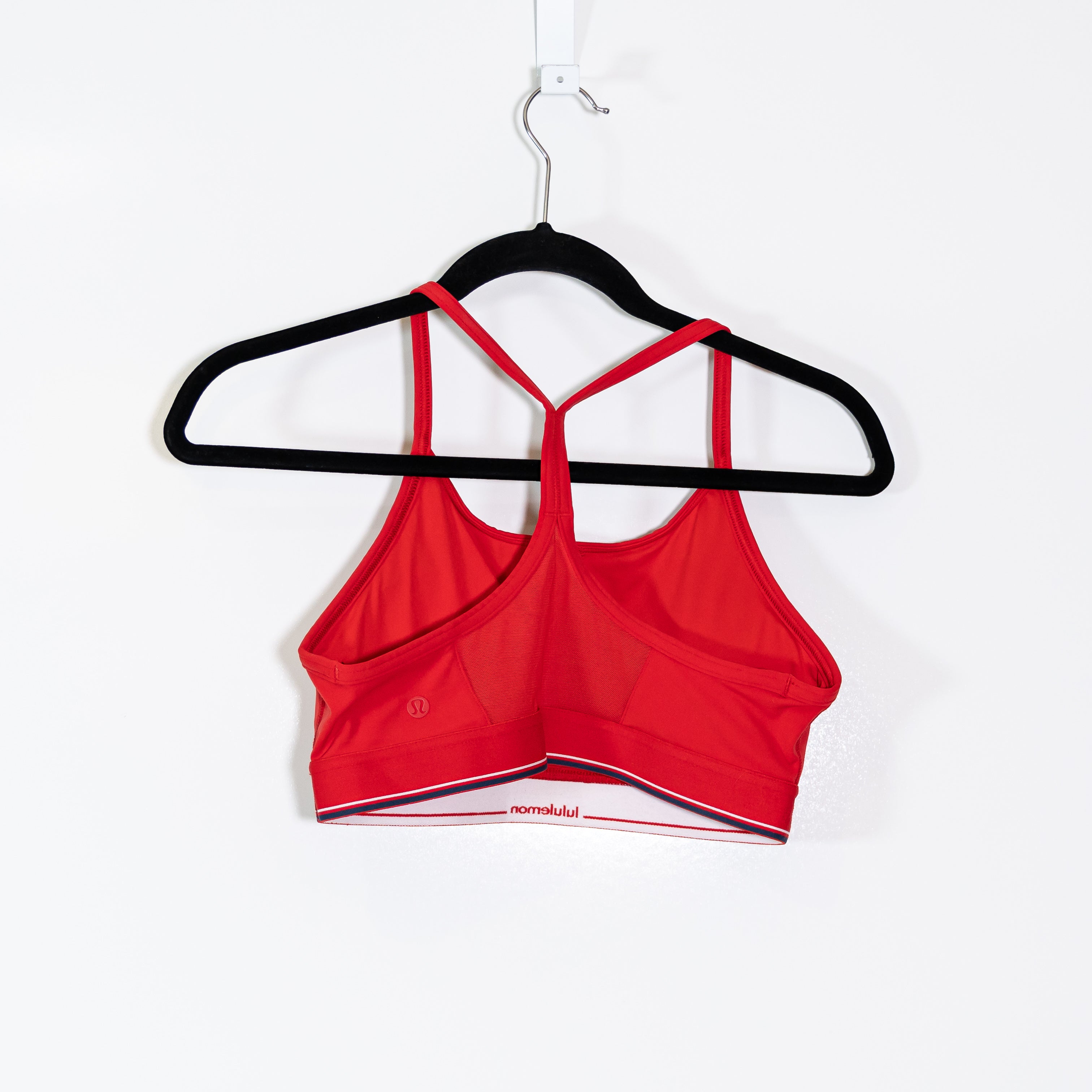Lululemon Women's Flow Y Mid Support Athletic Work Out Sports Bra Logo Red 8