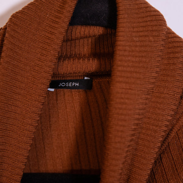 Joseph Wool Ribbed Knit Stretch Turtleneck Long Sleeve Sweater Brown Medium