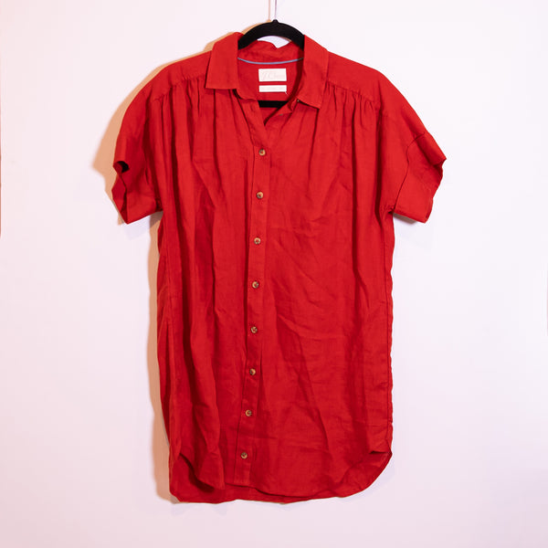 NEW J. Crew Relaxed Fit Linen Collared Button Down Pullover Shirt Dress Red XS