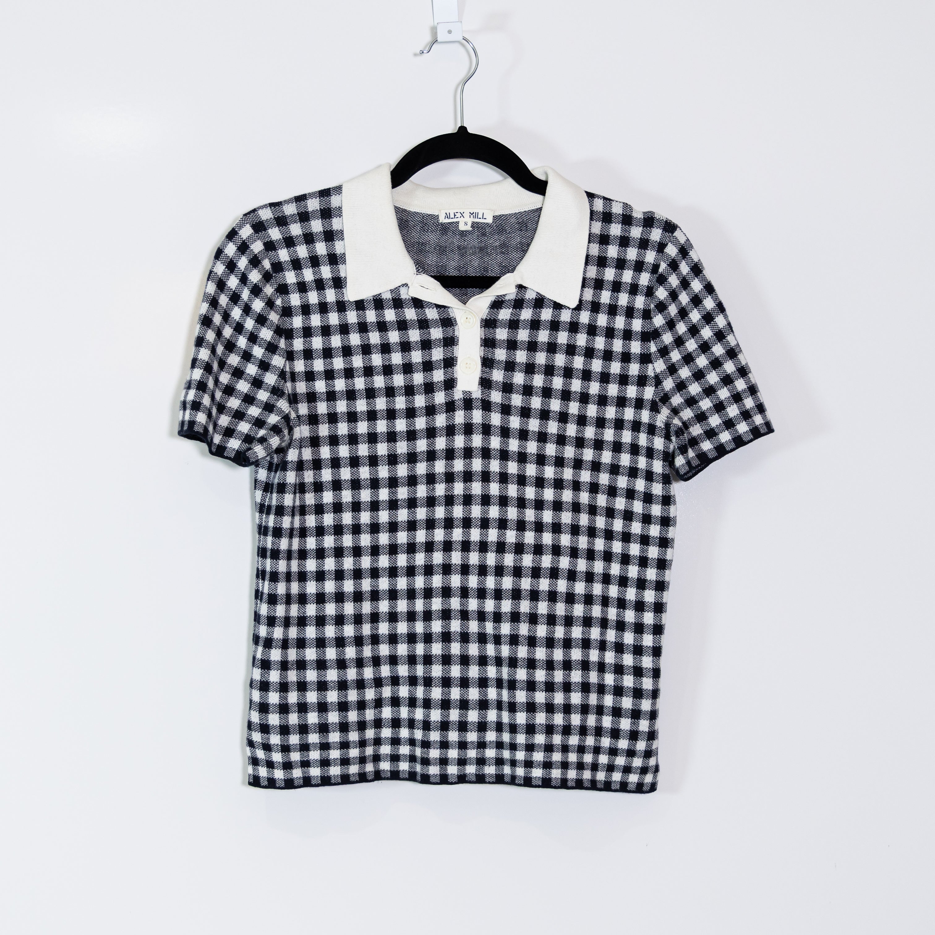 Alex Mill Women's Carl Cotton Cashmere Short Sleeve Polo Sweater Top Gingham S