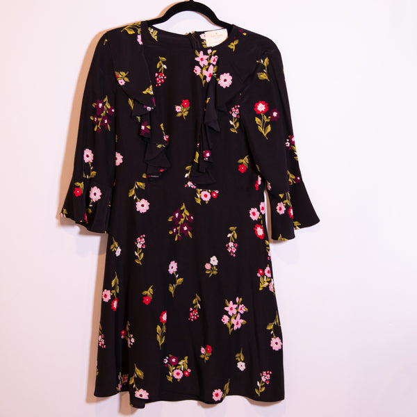 Kate Spade In Bloom Floral Flower Print Ruffle Multi Color Silk Chiffon Dress 6