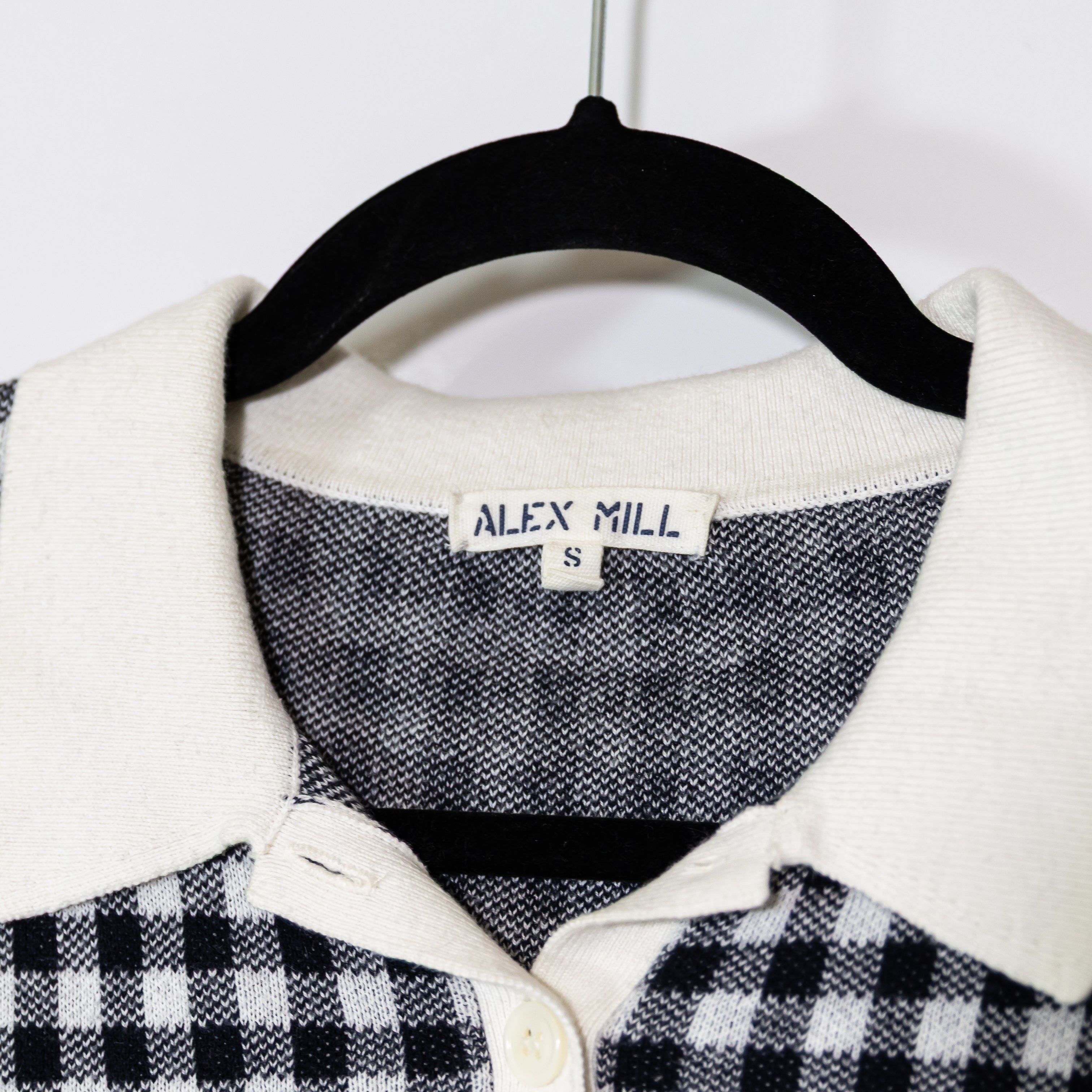Alex Mill Women's Carl Cotton Cashmere Short Sleeve Polo Sweater Top Gingham S