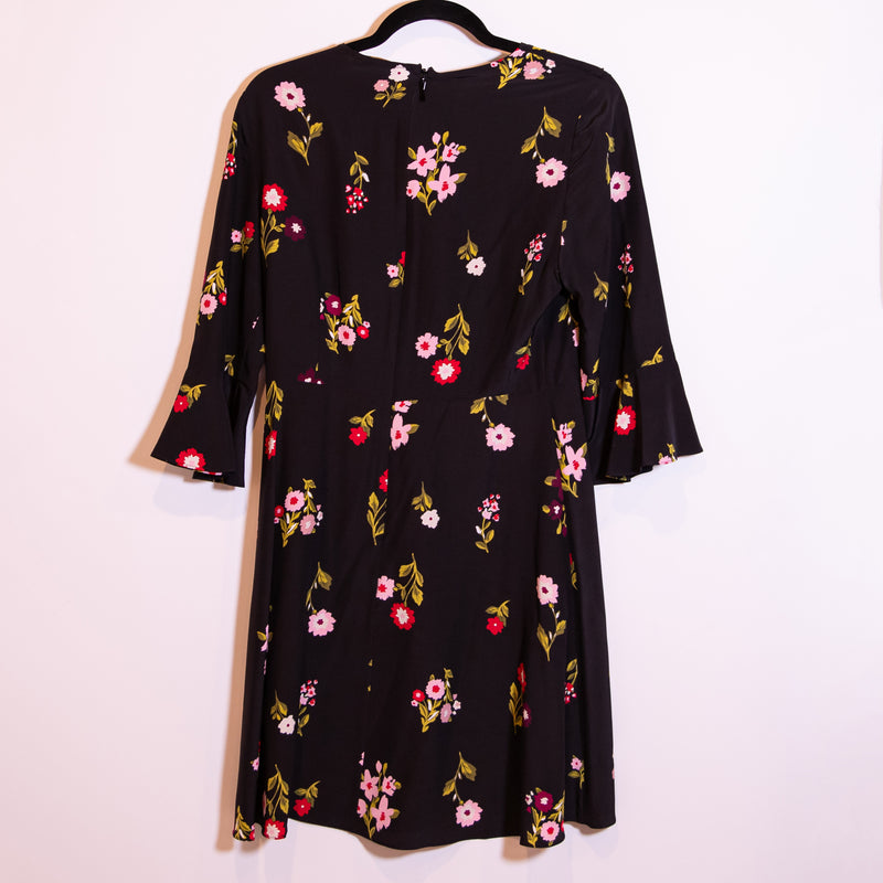 Kate Spade In Bloom Floral Flower Print Ruffle Multi Color Silk Chiffon Dress 6