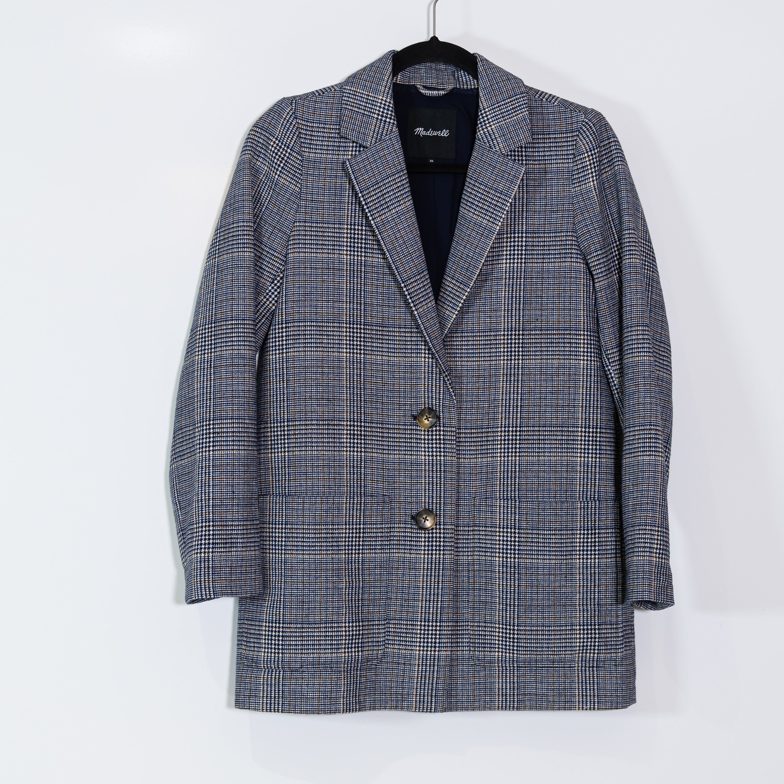 Madewell Women's Dorset Wool Blend Blazer Jacket Navy Glen Plaid Print XS