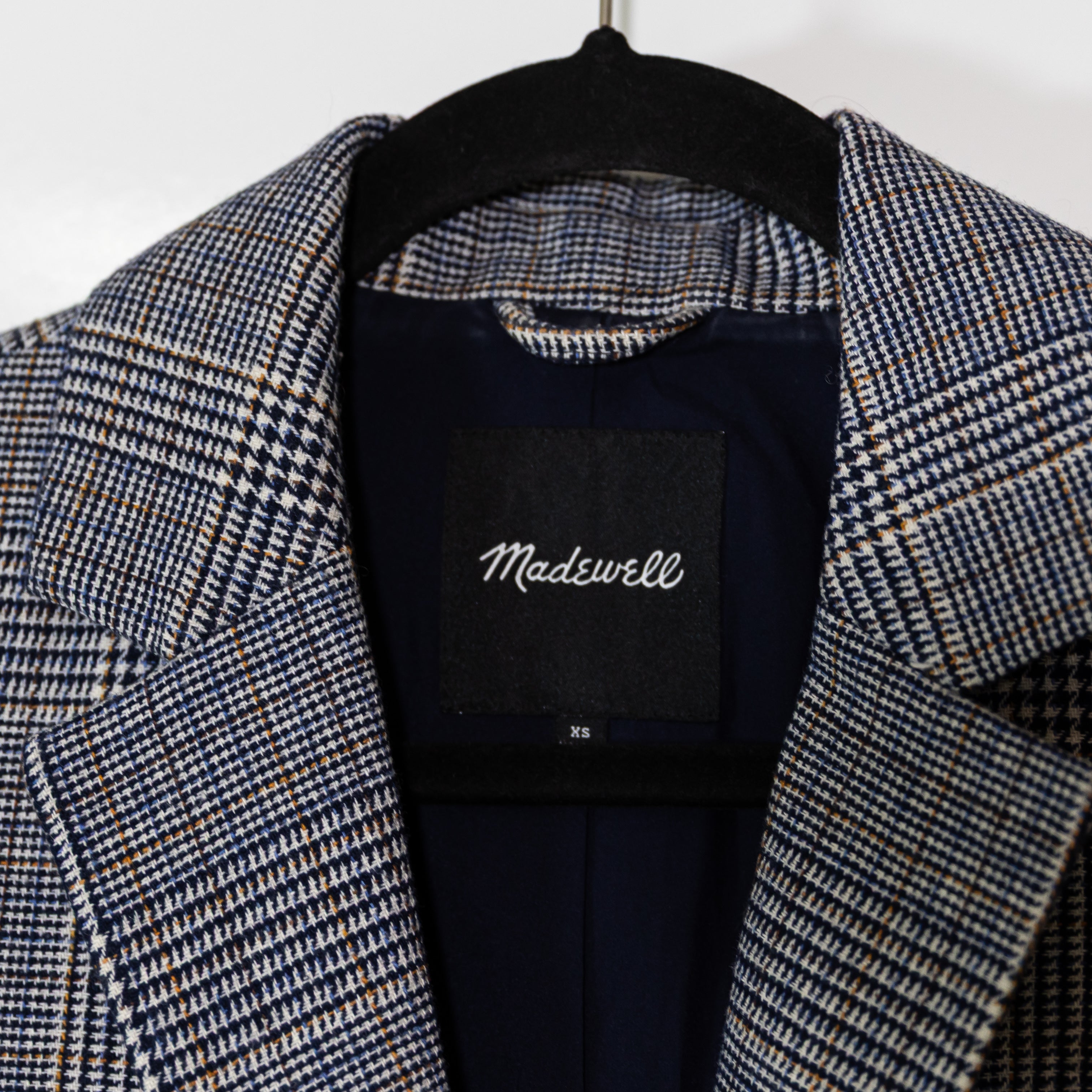 Madewell Women's Dorset Wool Blend Blazer Jacket Navy Glen Plaid Print XS