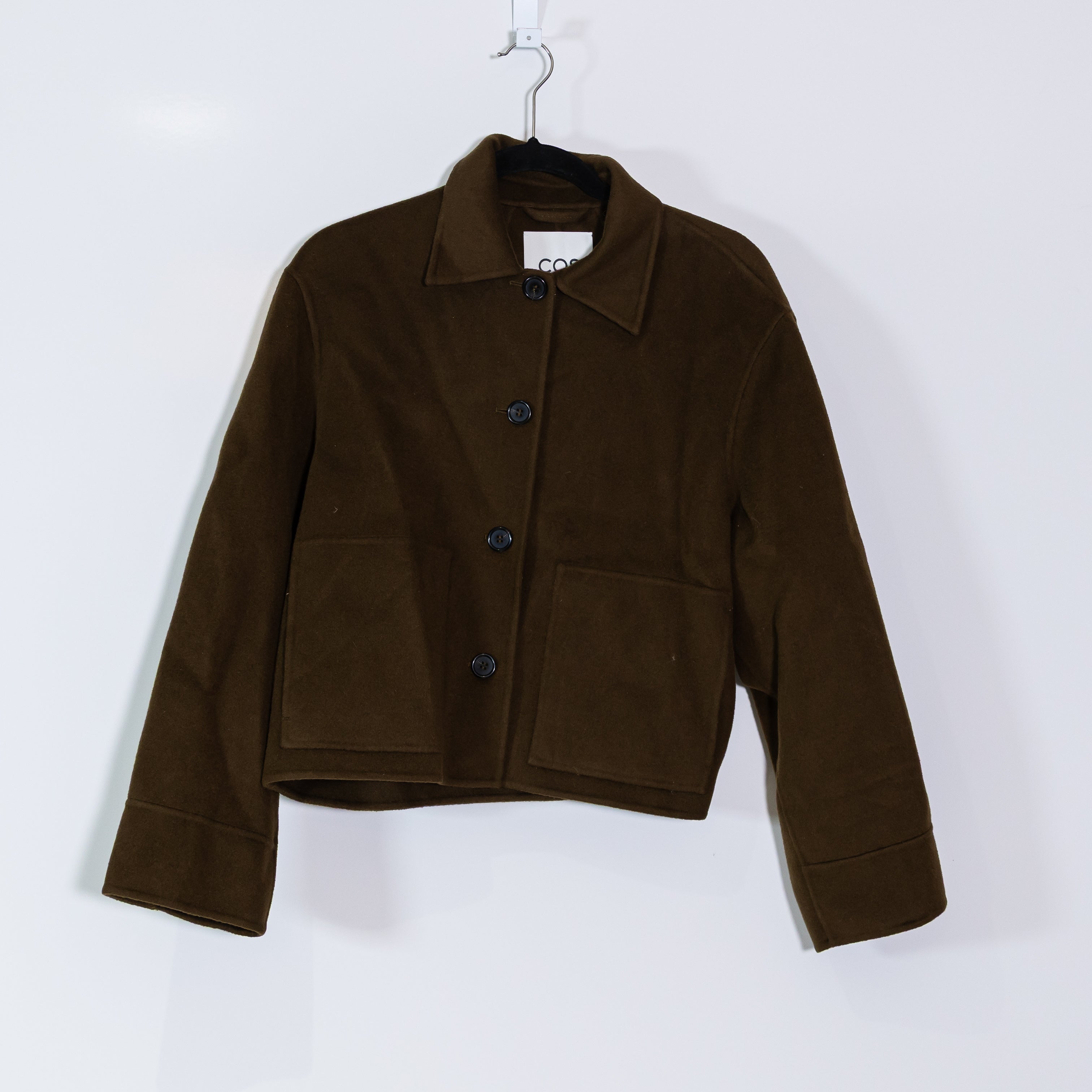 COS Women's Wool Blend Felt Button Front Collared Jacket Brown Small