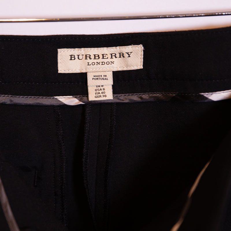 Burberry London Women's Cotton Blend Mid Rise Straight Ankle Length Pants Black