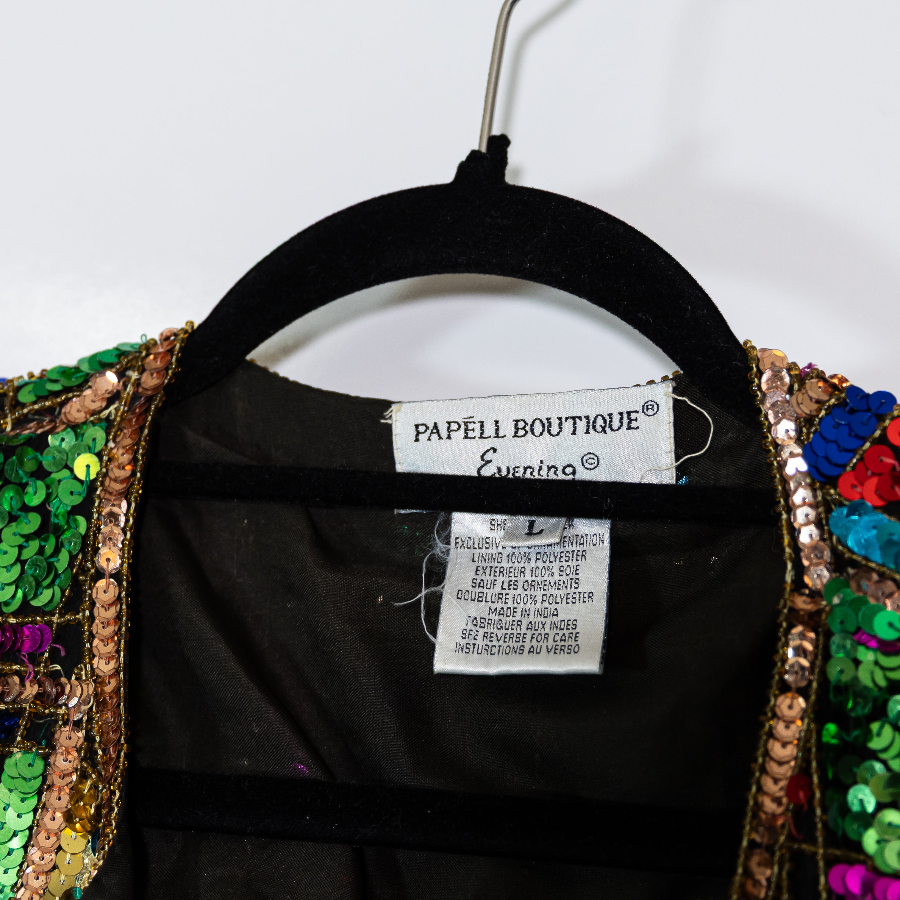 Papell Boutique Evening Vintage Sequin Sparkle Embellished Open Blazer Jacket L
