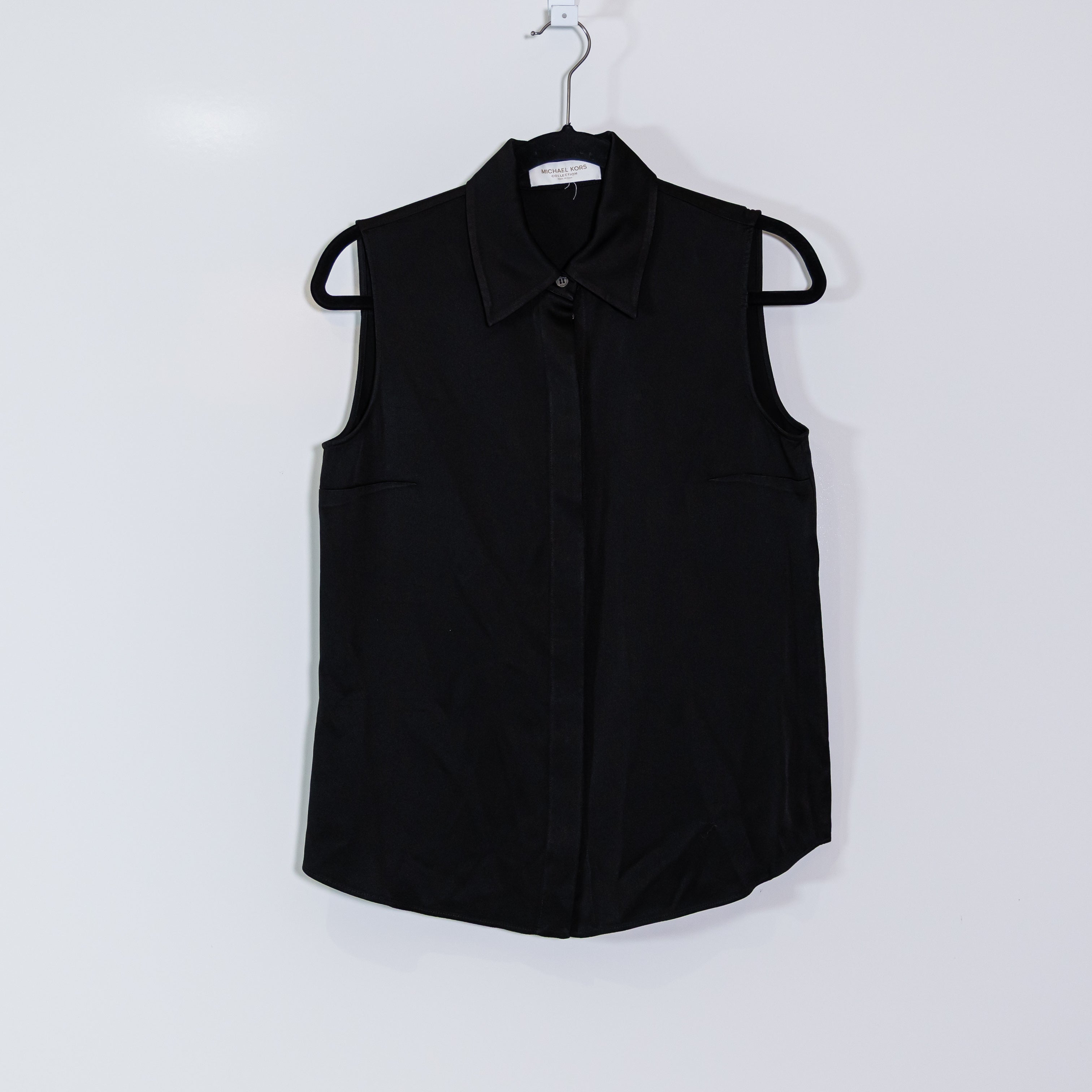 Michael Kors Collection Women's Made In Italy Satin Collared Sleeveless Blouse